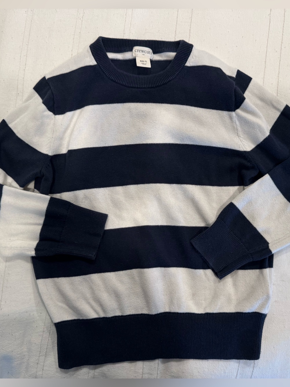 Navy and White Striped Crewneck Sweater